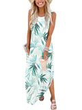 Women's Casual Loose Maxi Dress Sleeveless Pockets Slit Beach Sundress