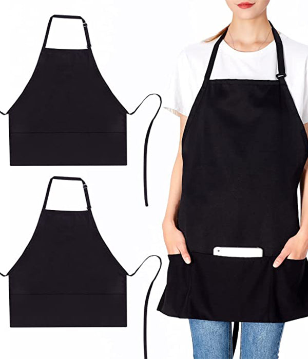 3 Pockets Adjustable Bib Apron Chef Kitchen Cooking Aprons for Women Men, Black
