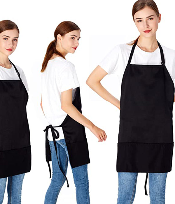 3 Pockets Adjustable Bib Apron Chef Kitchen Cooking Aprons for Women Men, Black
