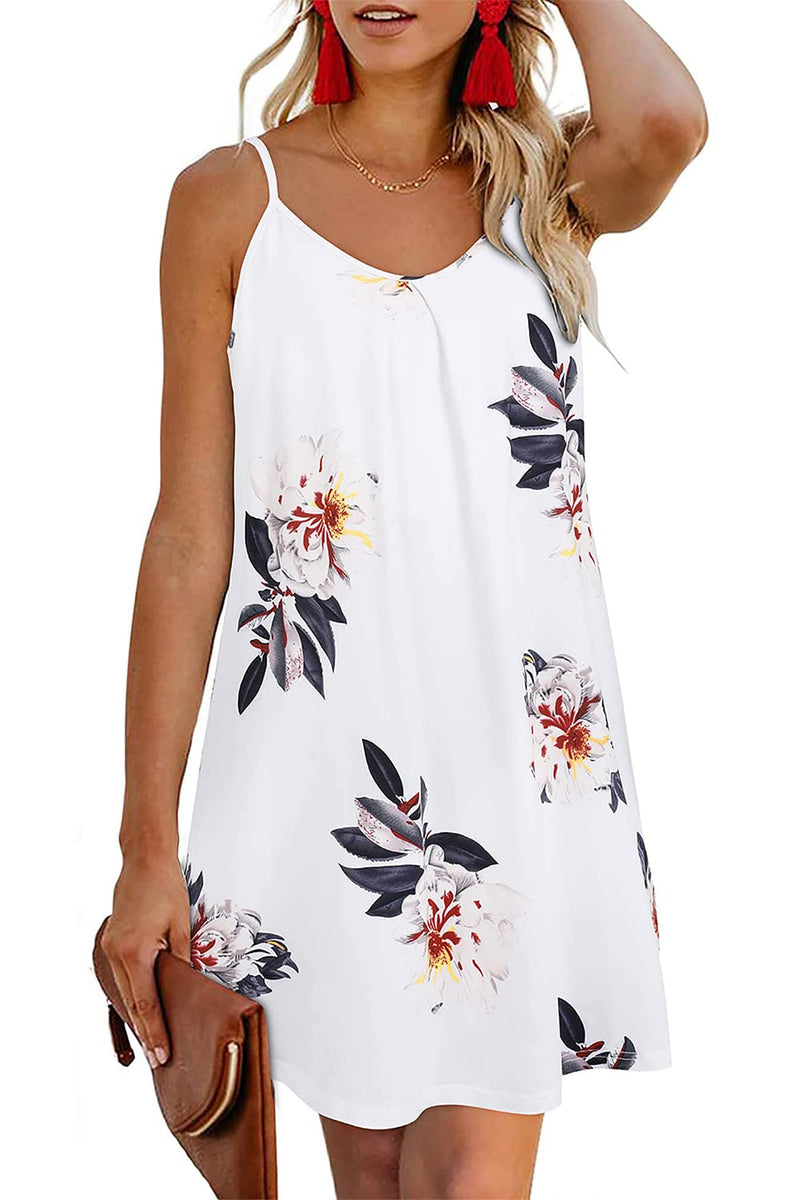 Women's Casual Floral Print Spaghetti Strap Backless Summer Mini Dress