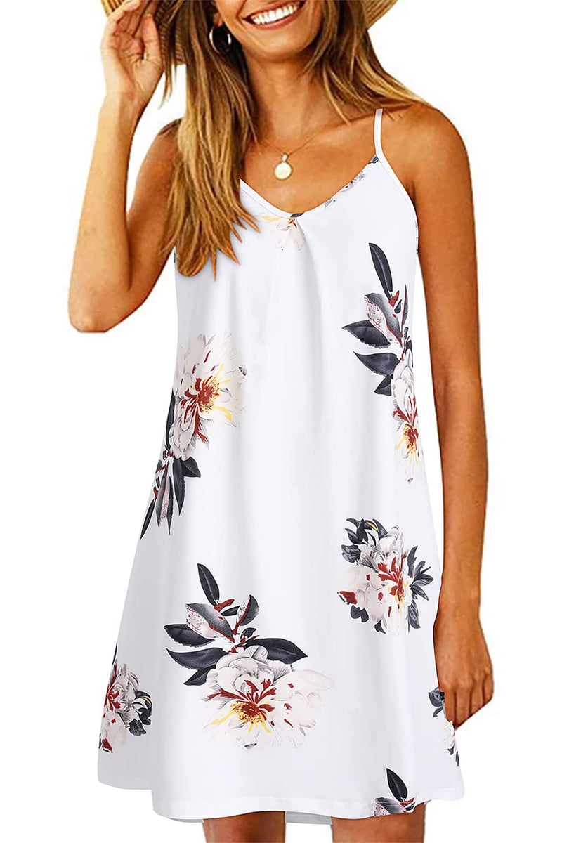 Women's Casual Floral Print Spaghetti Strap Backless Summer Mini Dress