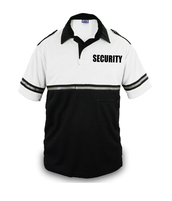 Two Tone Security Polo Shirt with Reflective Stripes and Zipper Pocket