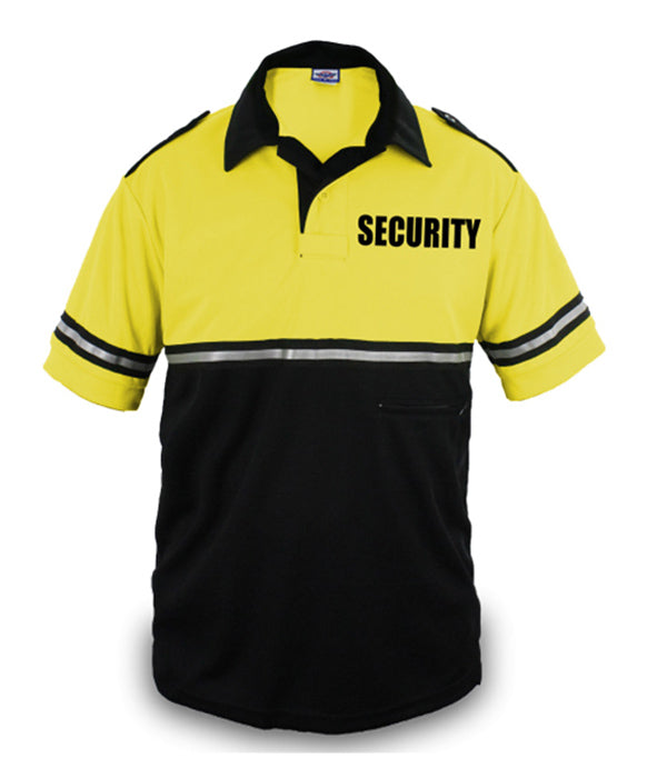 Two Tone Security Polo Shirt with Reflective Stripes and Zipper Pocket