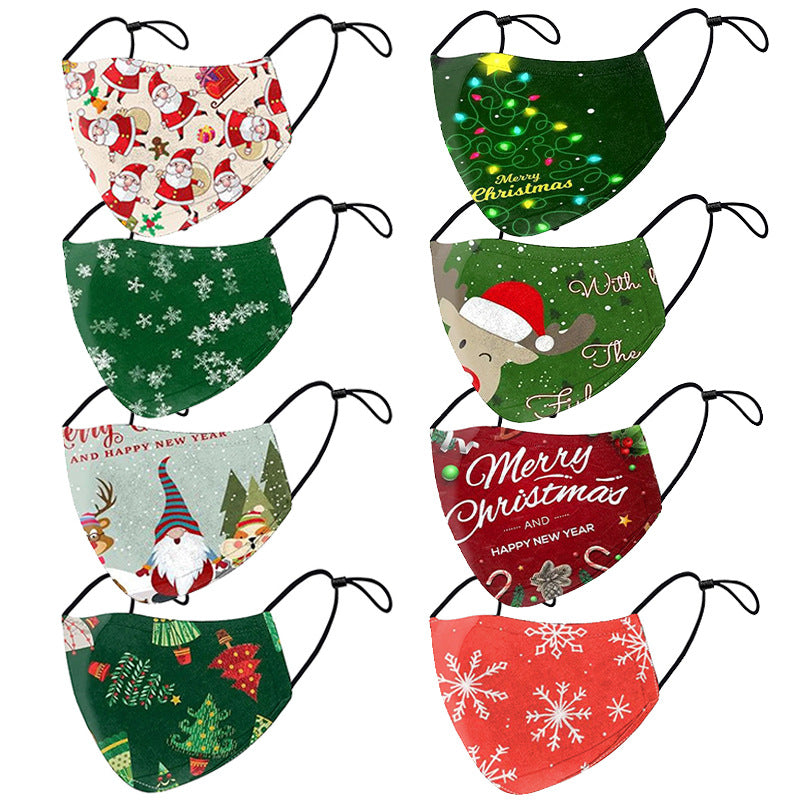 Hot Selling Xmas Face Christmas Cute Printed Design Mask 8 PCS